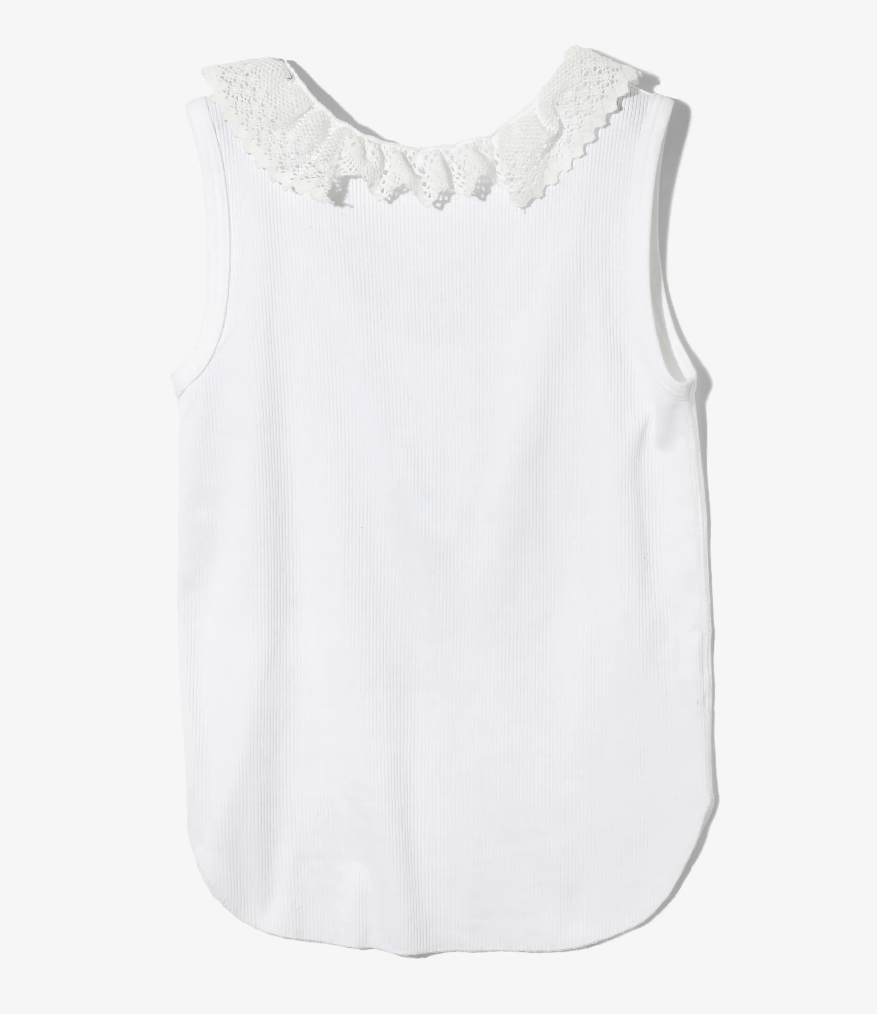 Ribbed Lace Tank Top - White - Image 3