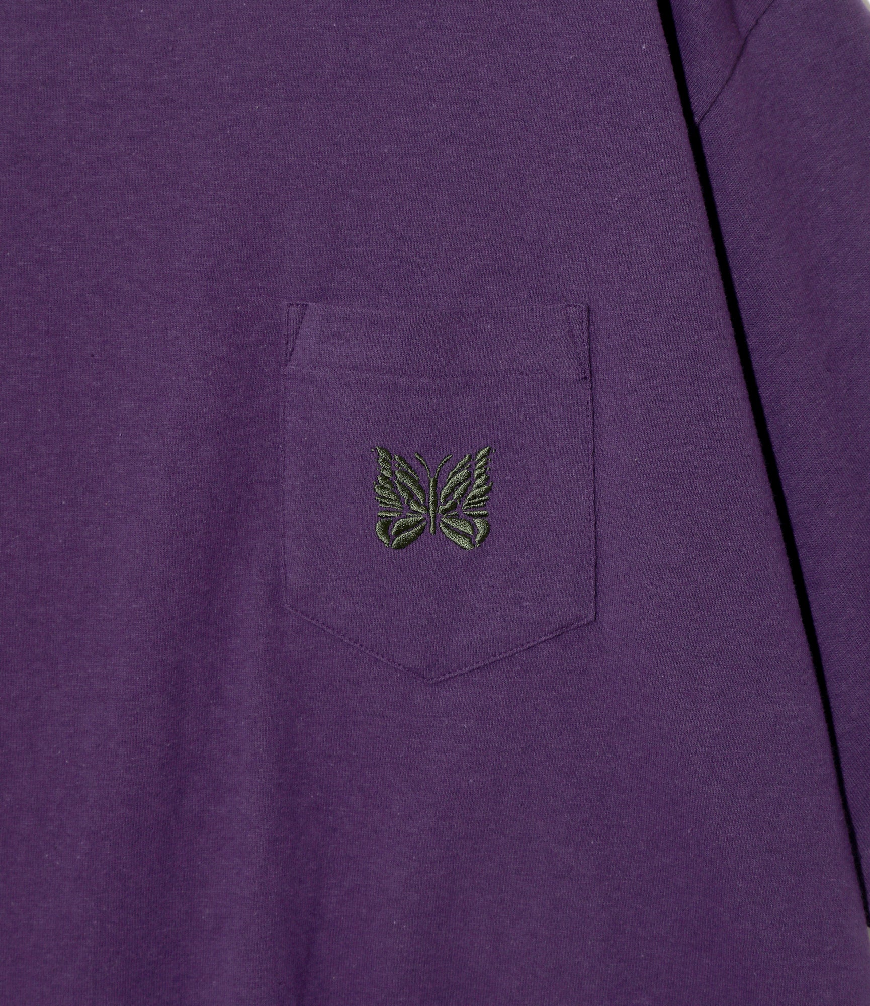 S/S Papillon Emb. Pocket Tee - Purple - Cotton Jersey - Image 2