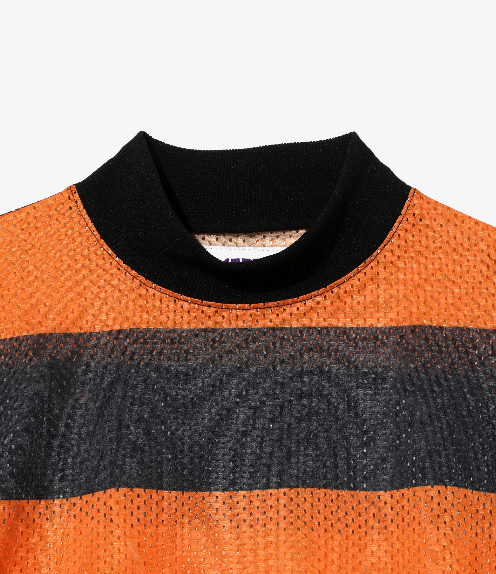 L/S Mock Neck Tee - Orange/Black - Stripe Mesh - Image 2
