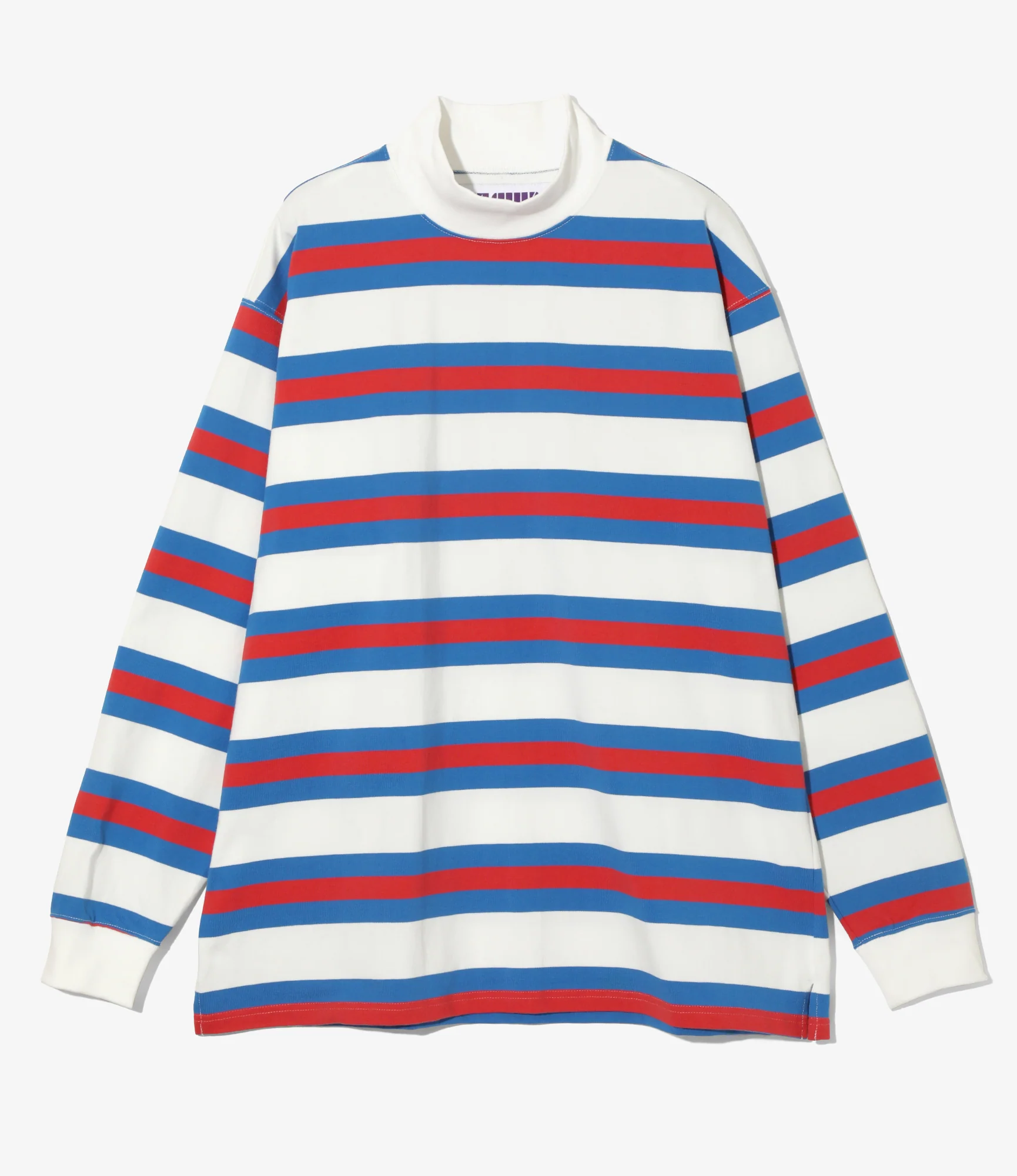 L/S Mock Neck Tee - Tricolour - Stripe Cotton Jersey