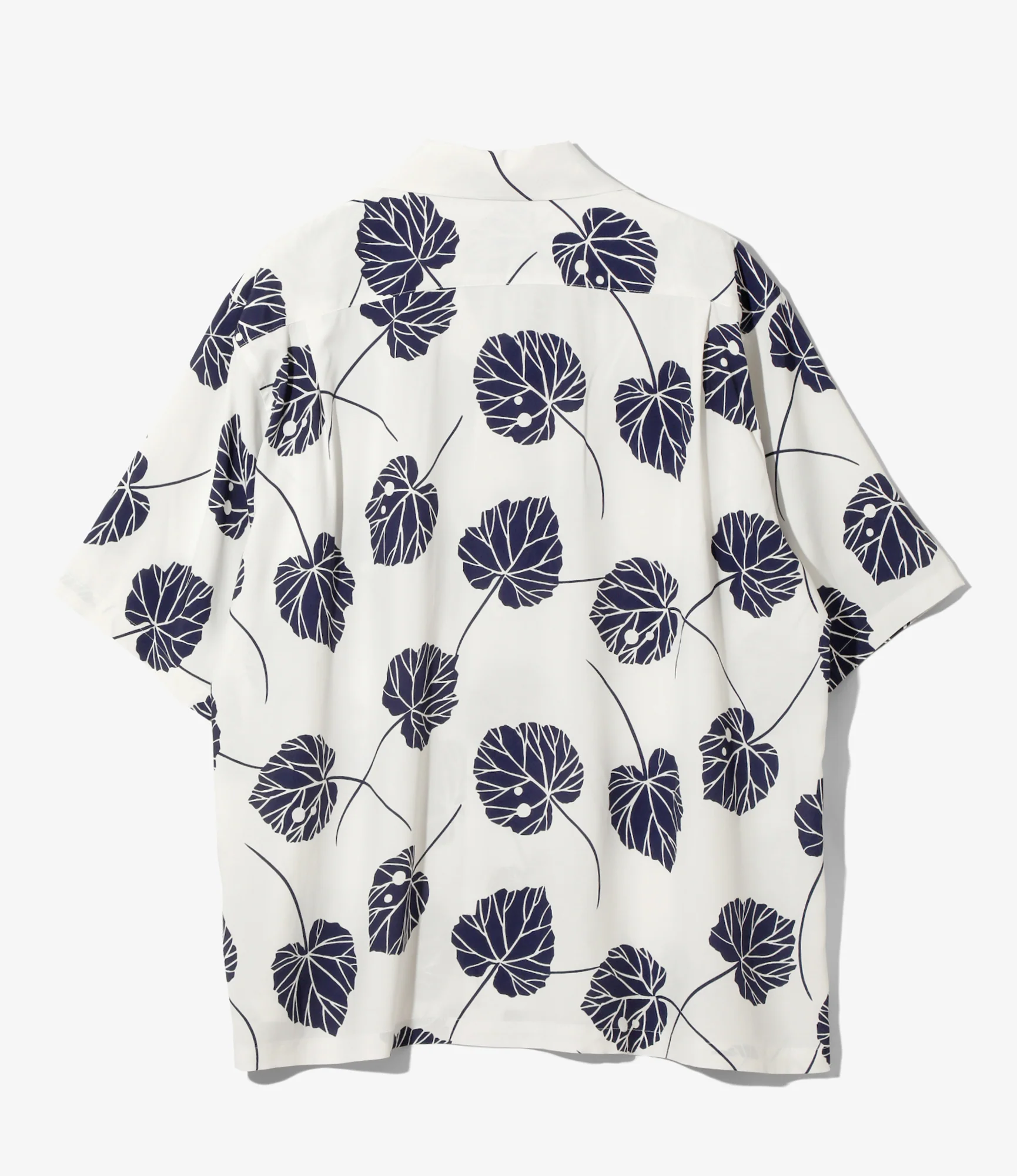 S/S Open Collar Shirt - White - Leaf - Image 3