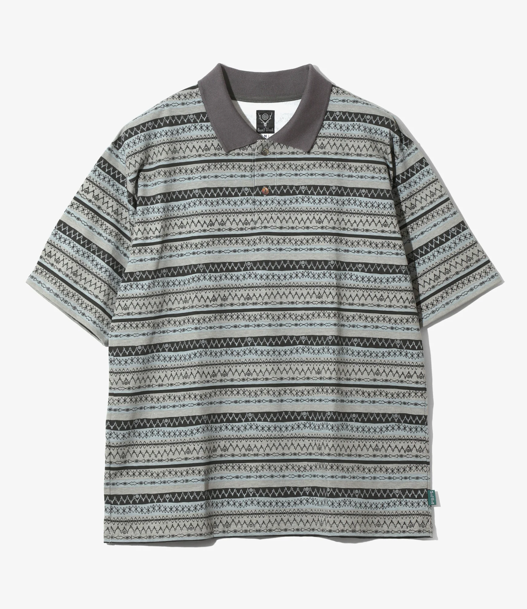 S/S Polo Shirt - Grey - Cotton Jersey / Stripe Printed