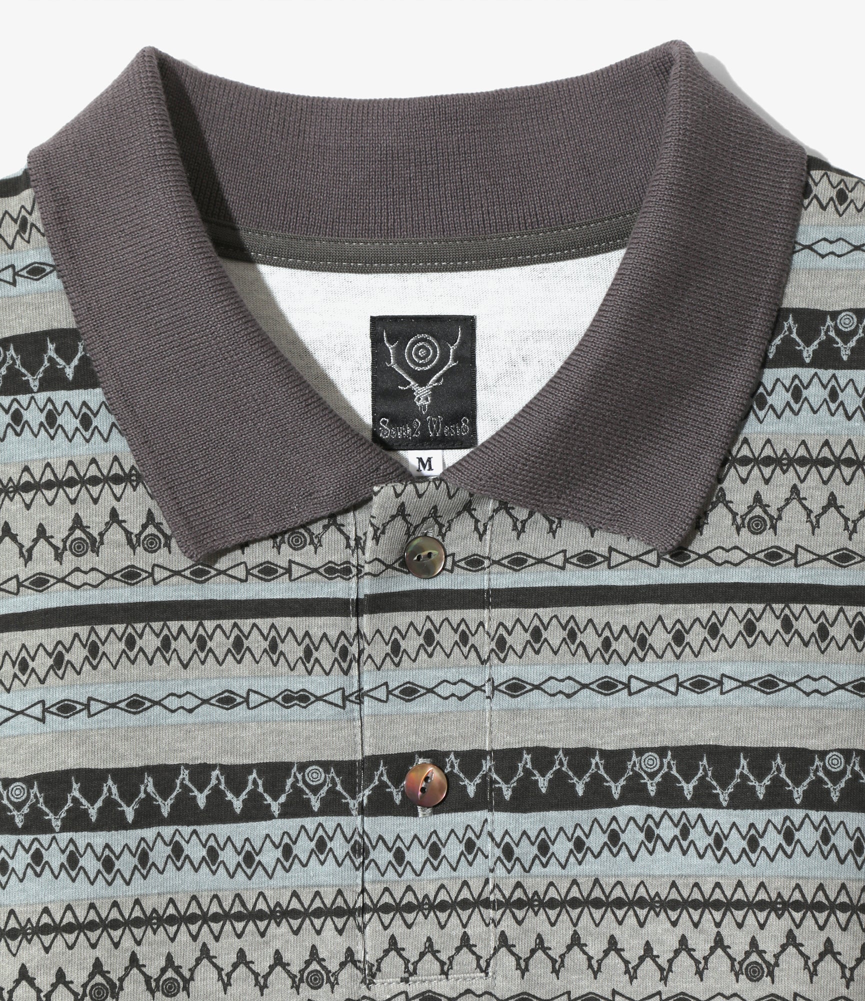 S/S Polo Shirt - Grey - Cotton Jersey / Stripe Printed - Image 2