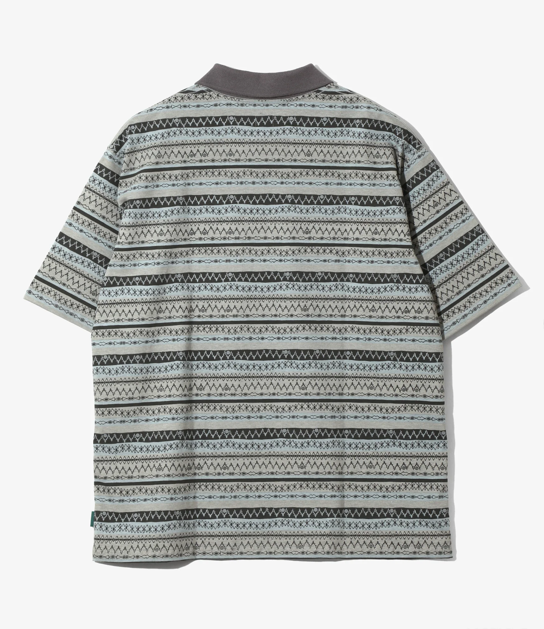 S/S Polo Shirt - Grey - Cotton Jersey / Stripe Printed - Image 4