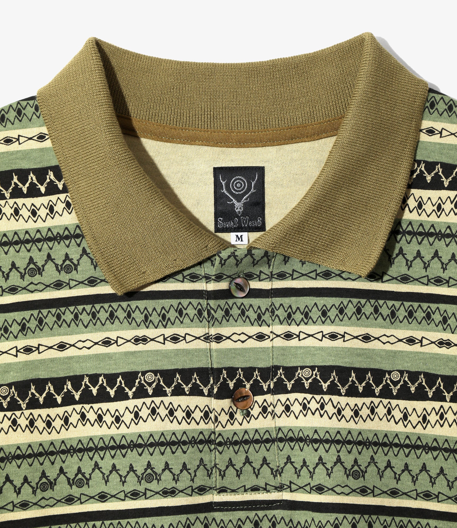 S/S Polo Shirt - Olive - Cotton Jersey / Stripe Printed - Image 2