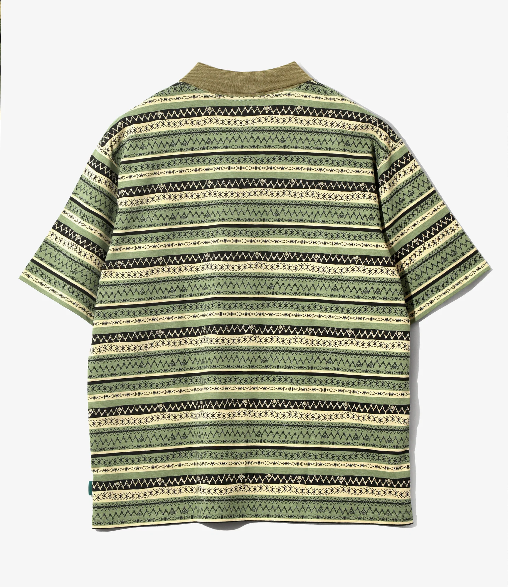 S/S Polo Shirt - Olive - Cotton Jersey / Stripe Printed - Image 4