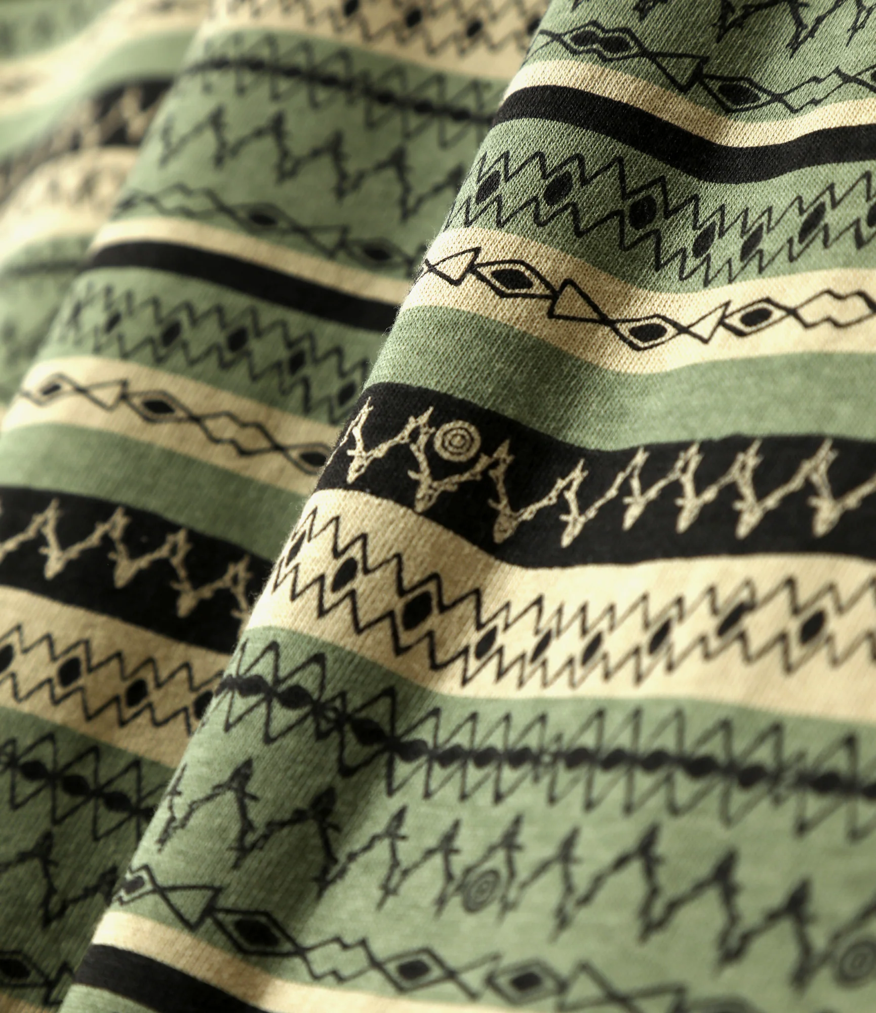 S/S Polo Shirt - Olive - Cotton Jersey / Stripe Printed - Image 5