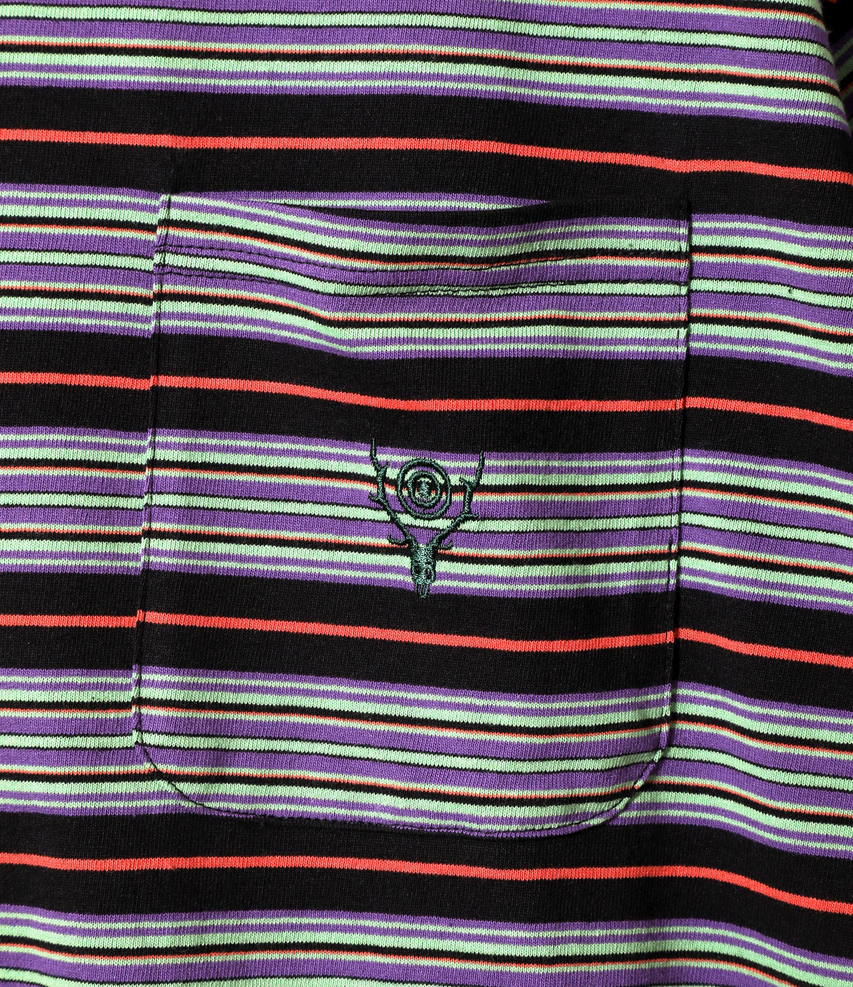S/S Round Pocket Tee - Black - Cotton Multi Wide Stripe Jersey - Image 2