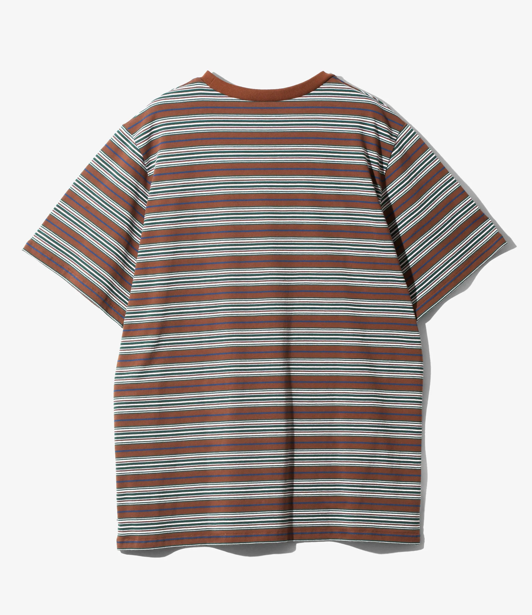 S/S Round Pocket Tee - Brown - Cotton Multi Wide Stripe Jersey - Image 3