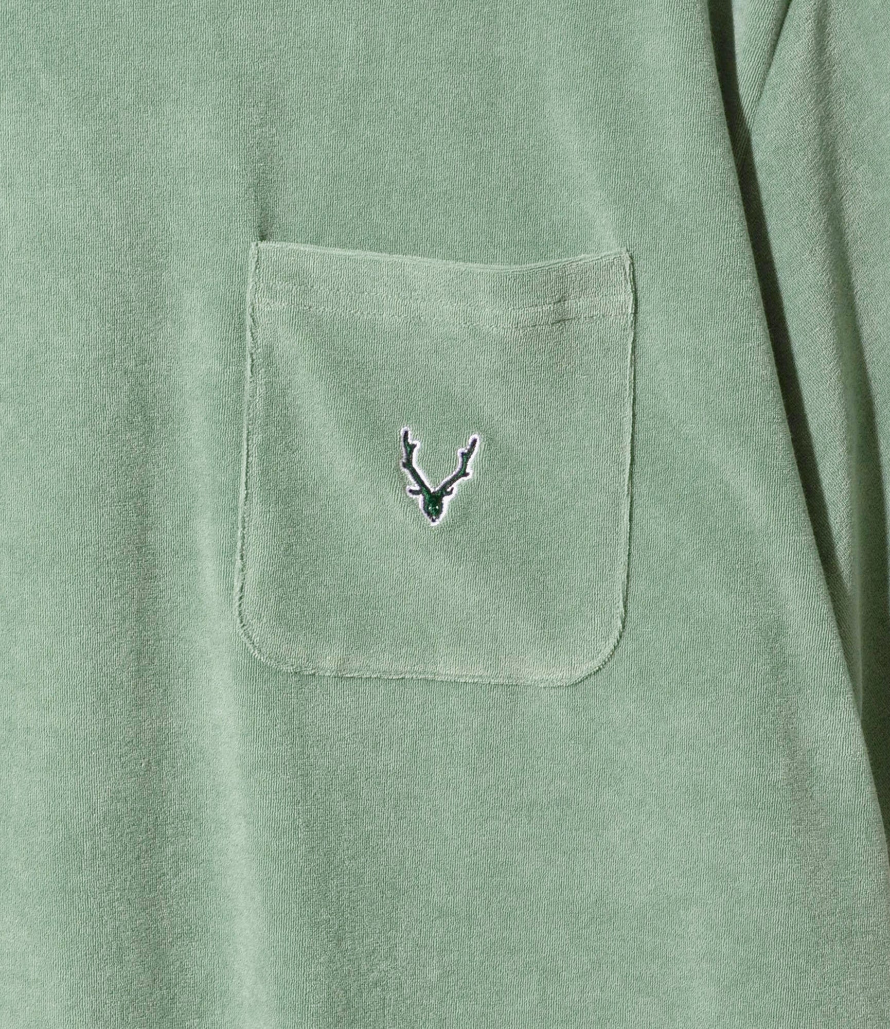 S/S Round Pocket Tee - Green - C/Pe Pile - Image 2