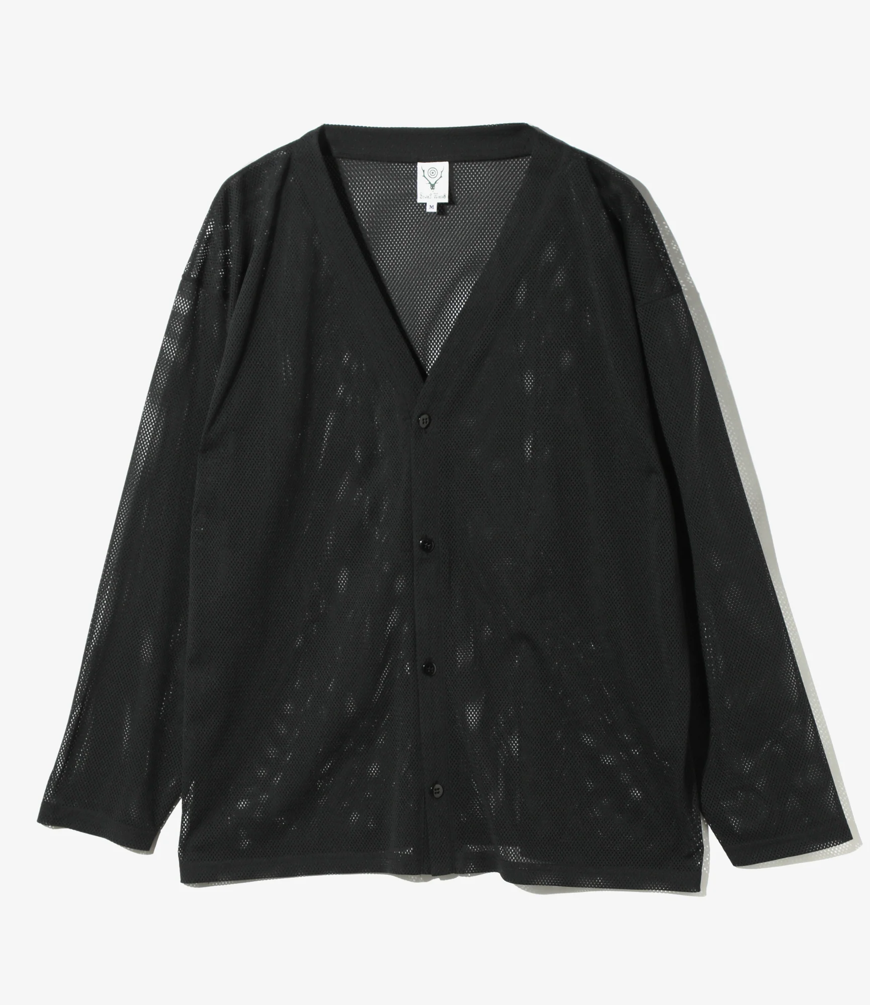 V-Neck Cardigan - Black - Knit Mesh