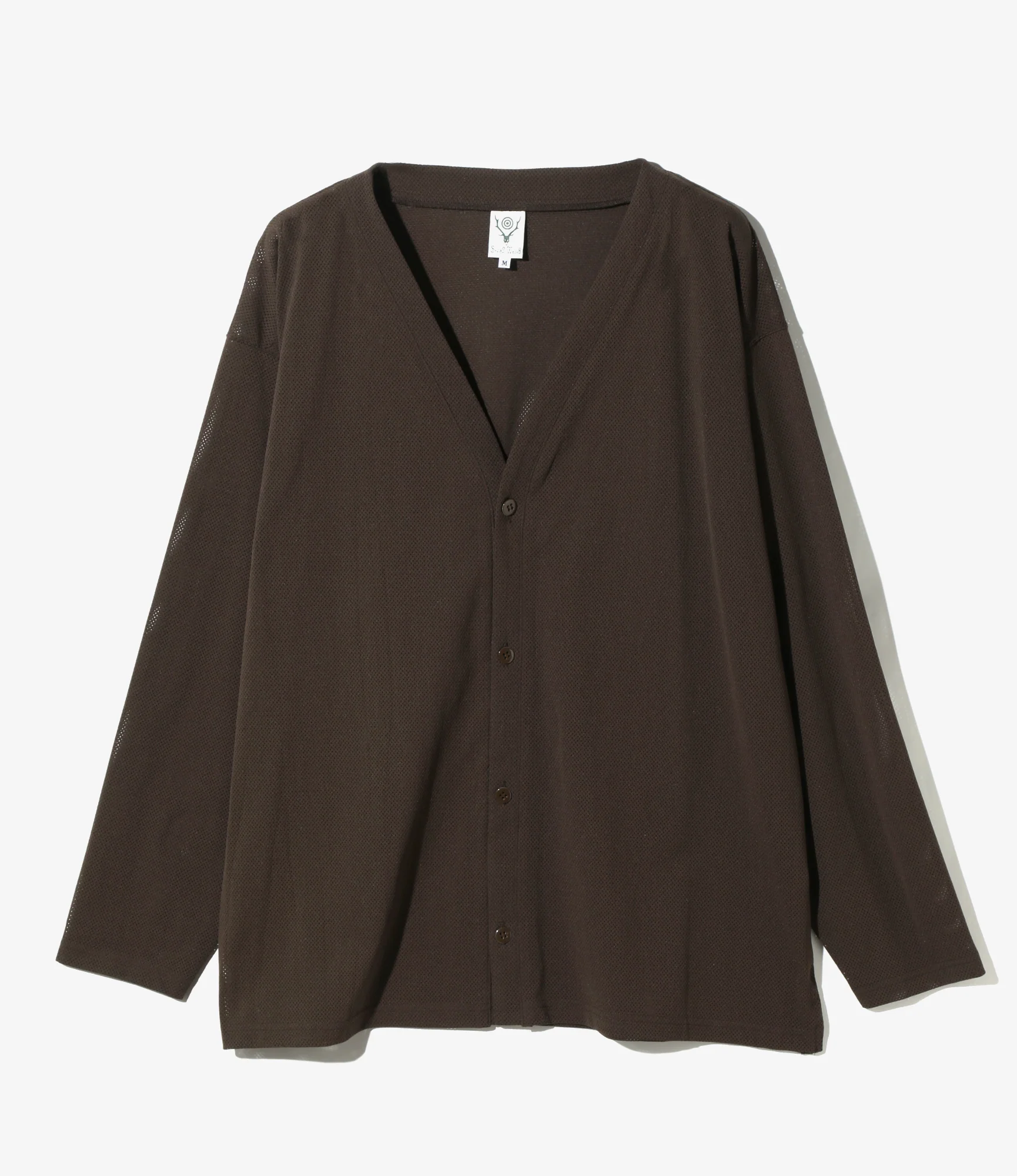 V-Neck Cardigan - Dk. Brown - Knit Mesh