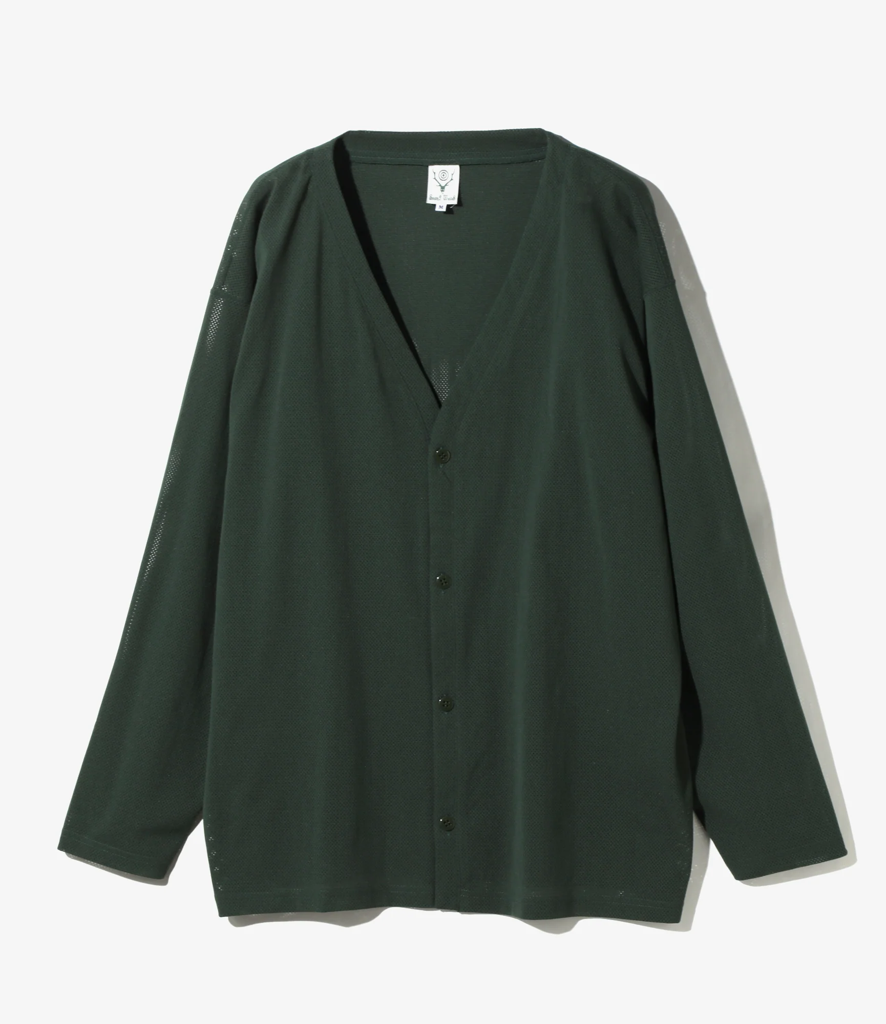 V-Neck Cardigan - Dk. Green - Knit Mesh