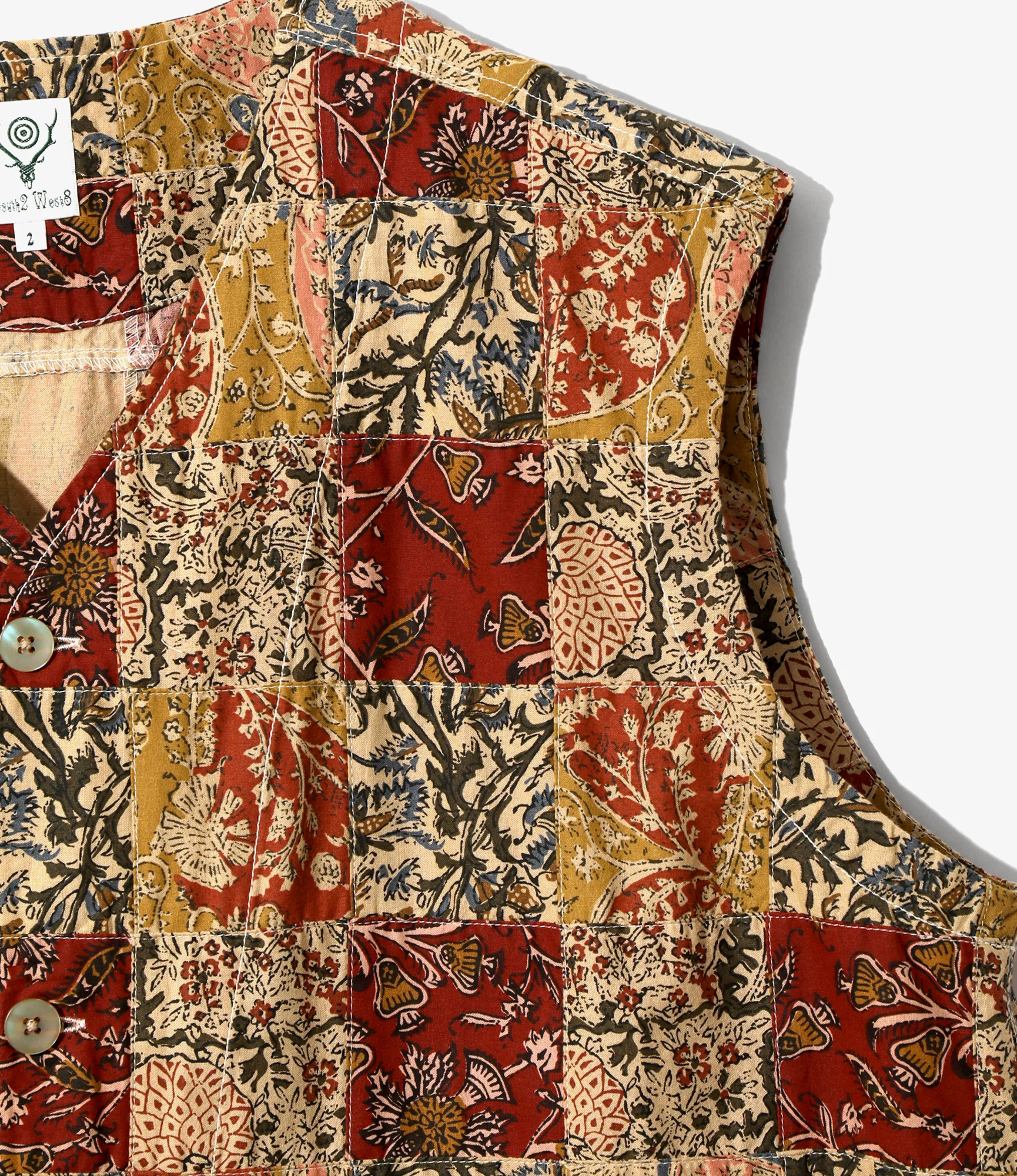 Women's Sleeveless V Neck Dress - Batik Patchwork - Batik Printed Patchwork - Image 2
