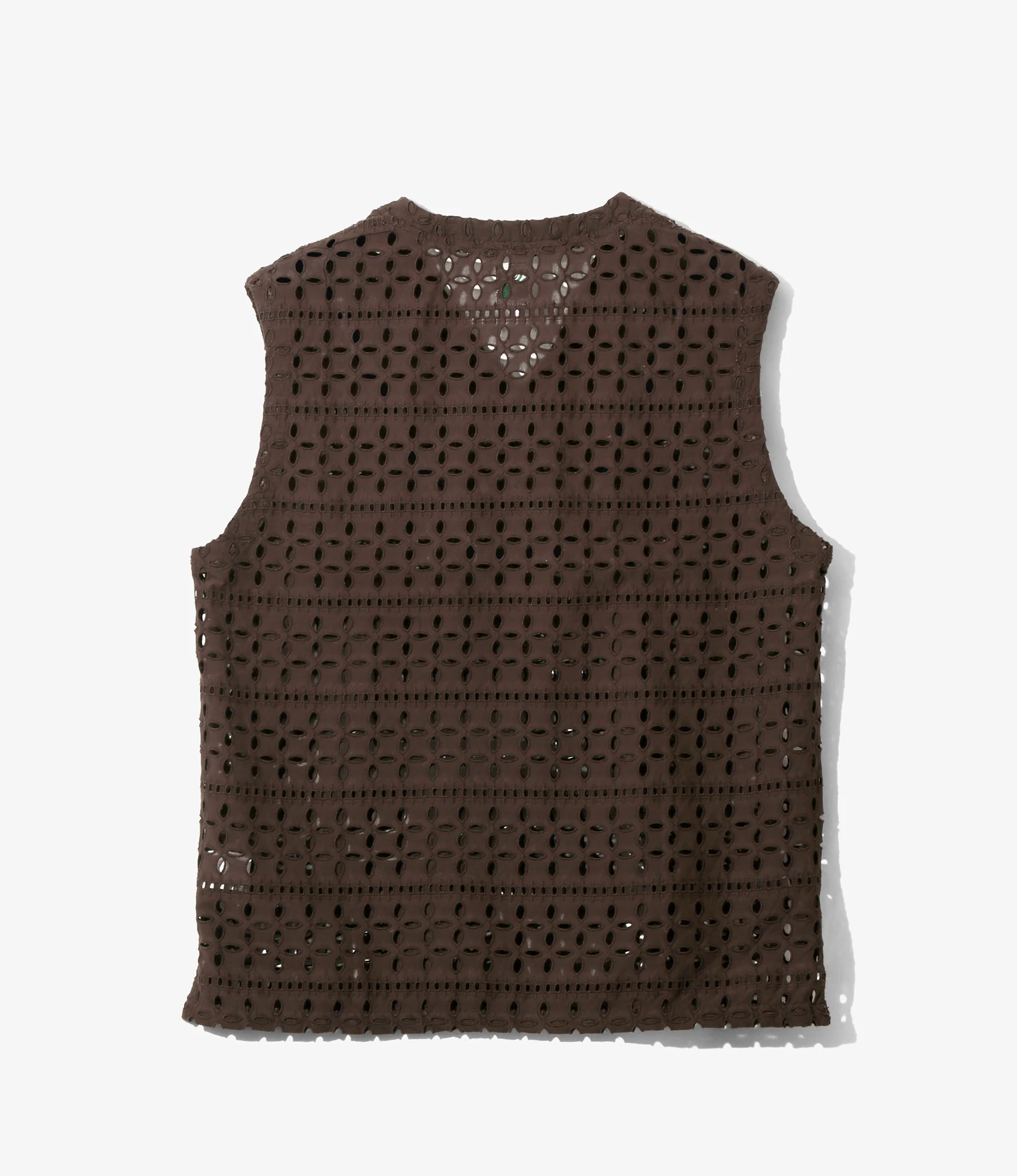 Women's Sleeveless V Neck Shirt - Dk.Brown - Cutwork Embroidery - Image 3