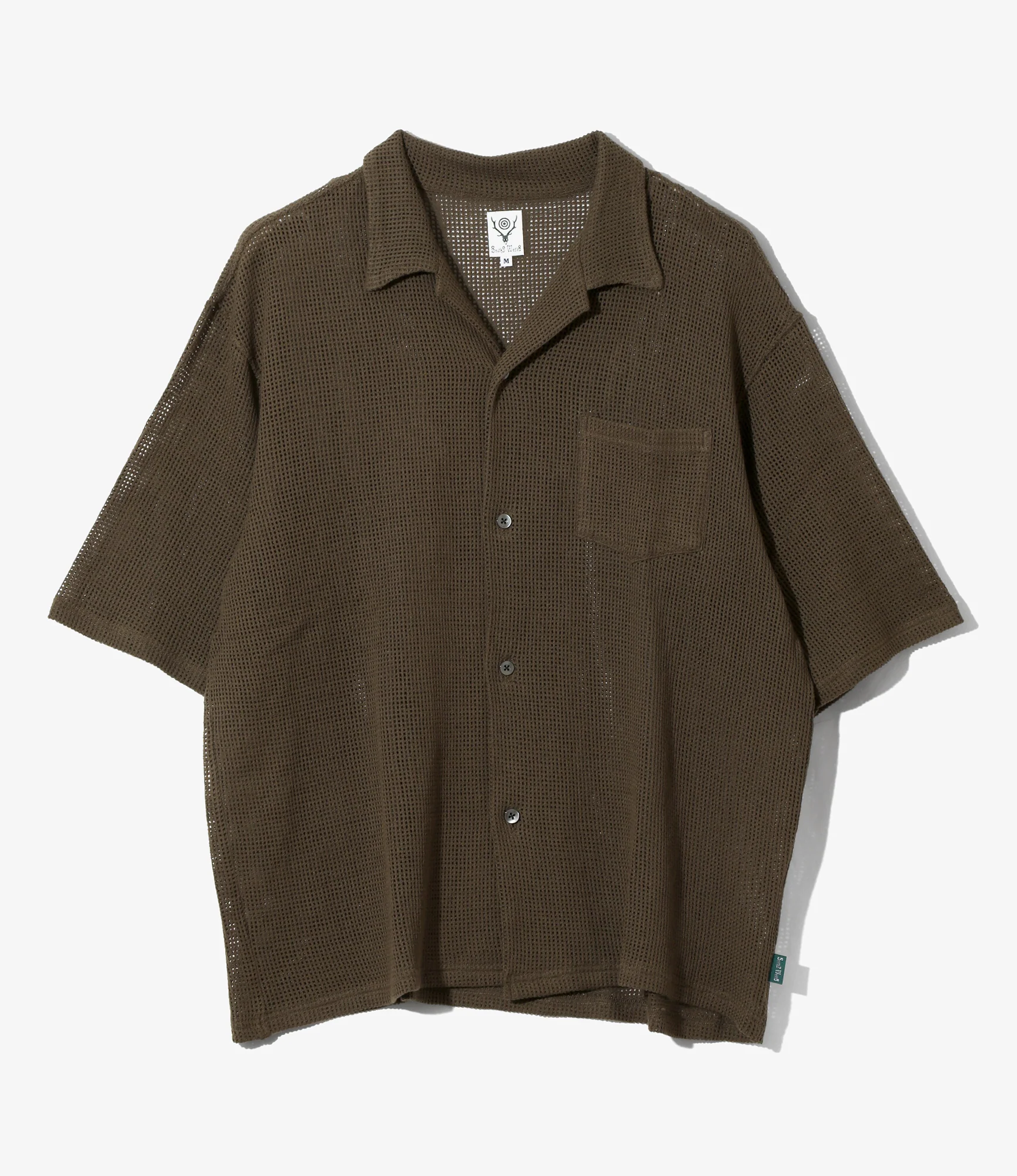 Women's S/S Open Collar Shirt - Olive - Cotton Mesh