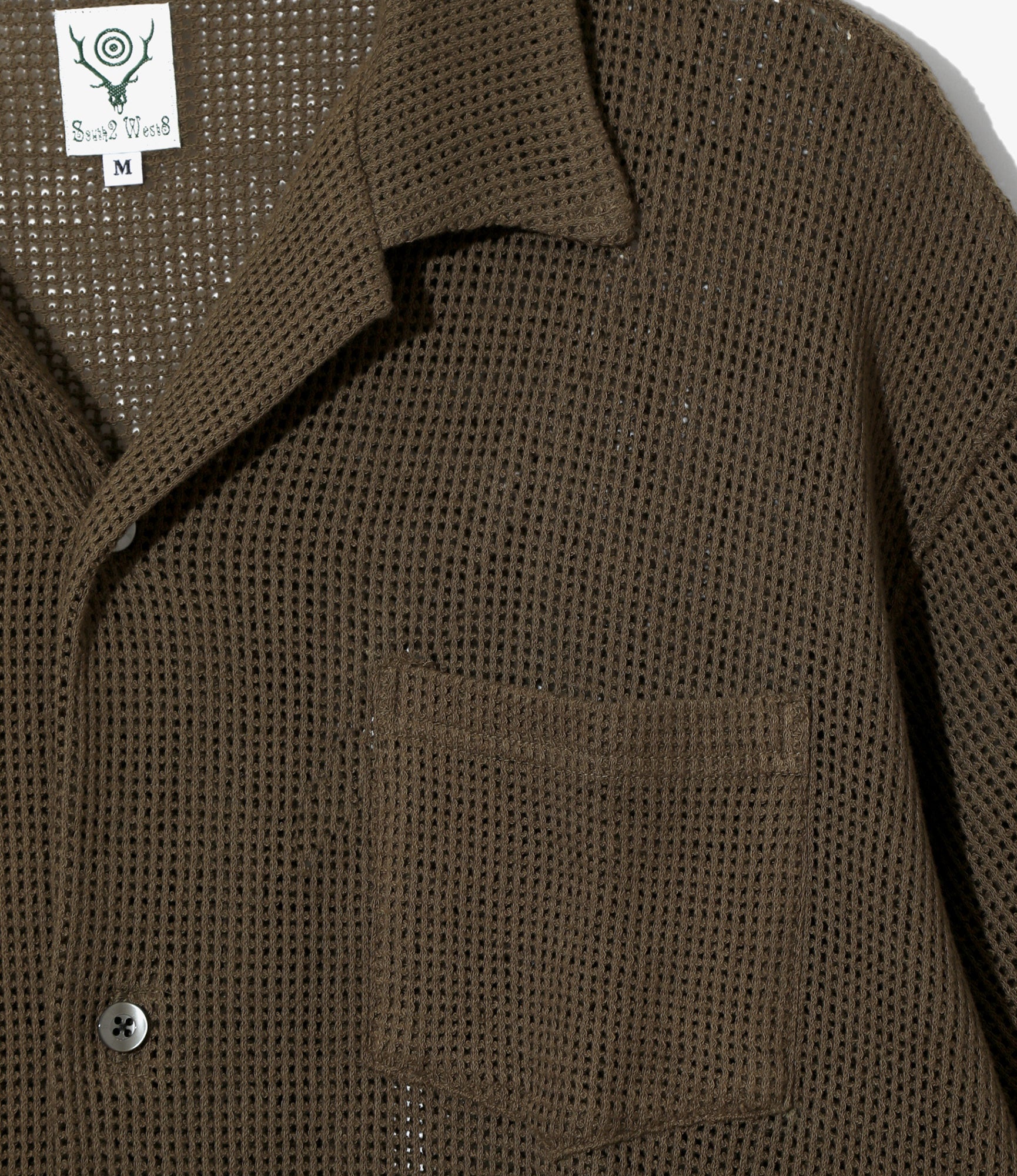 Women's S/S Open Collar Shirt - Olive - Cotton Mesh - Image 2