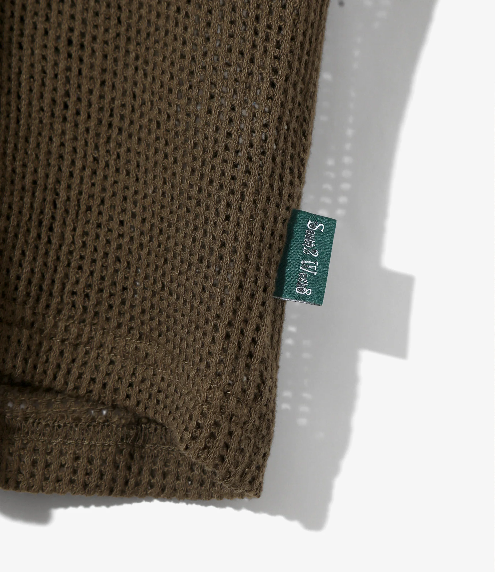 Women's S/S Open Collar Shirt - Olive - Cotton Mesh - Image 3