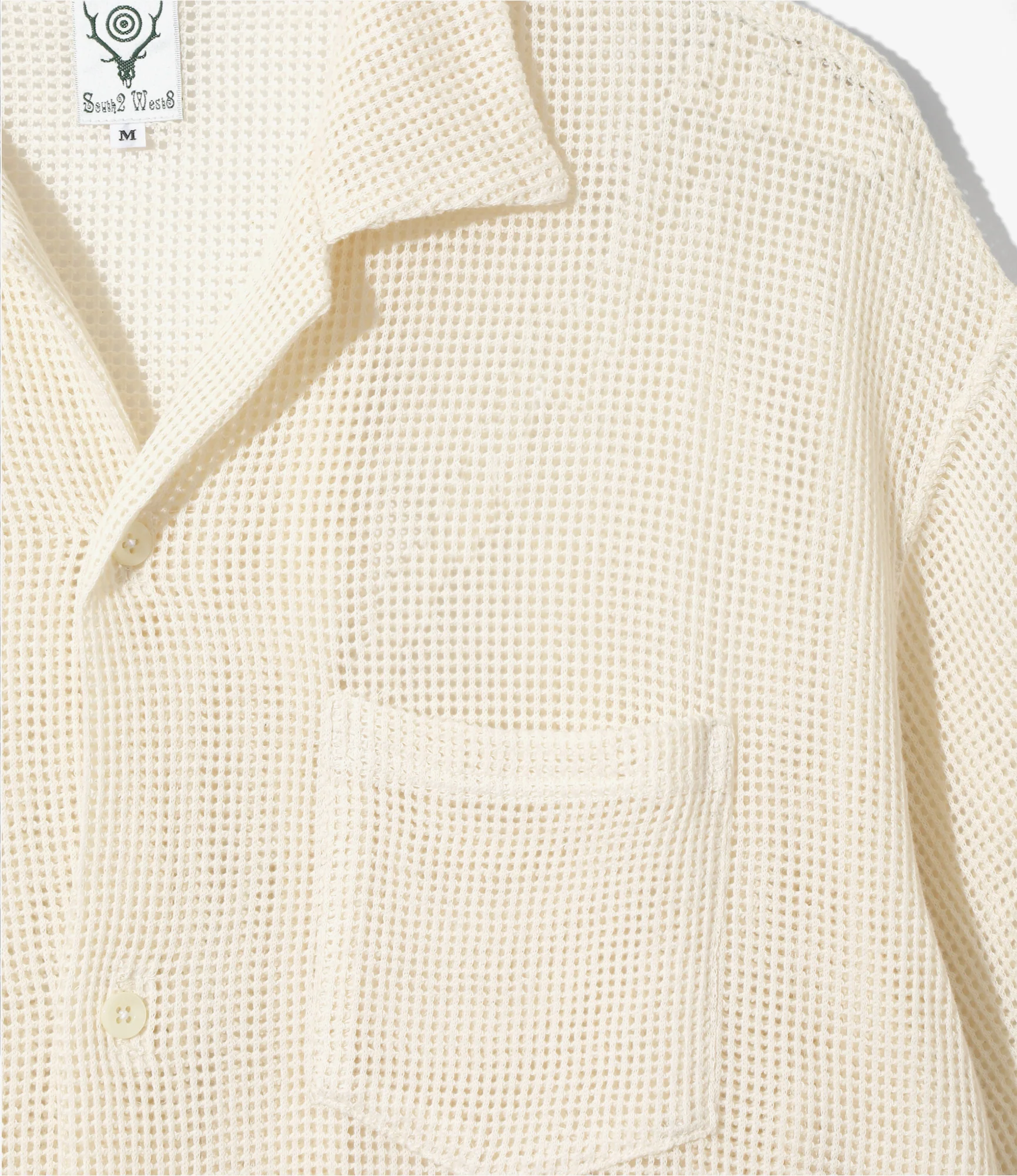 Women's S/S Open Collar Shirt - White - Cotton Mesh - Image 2