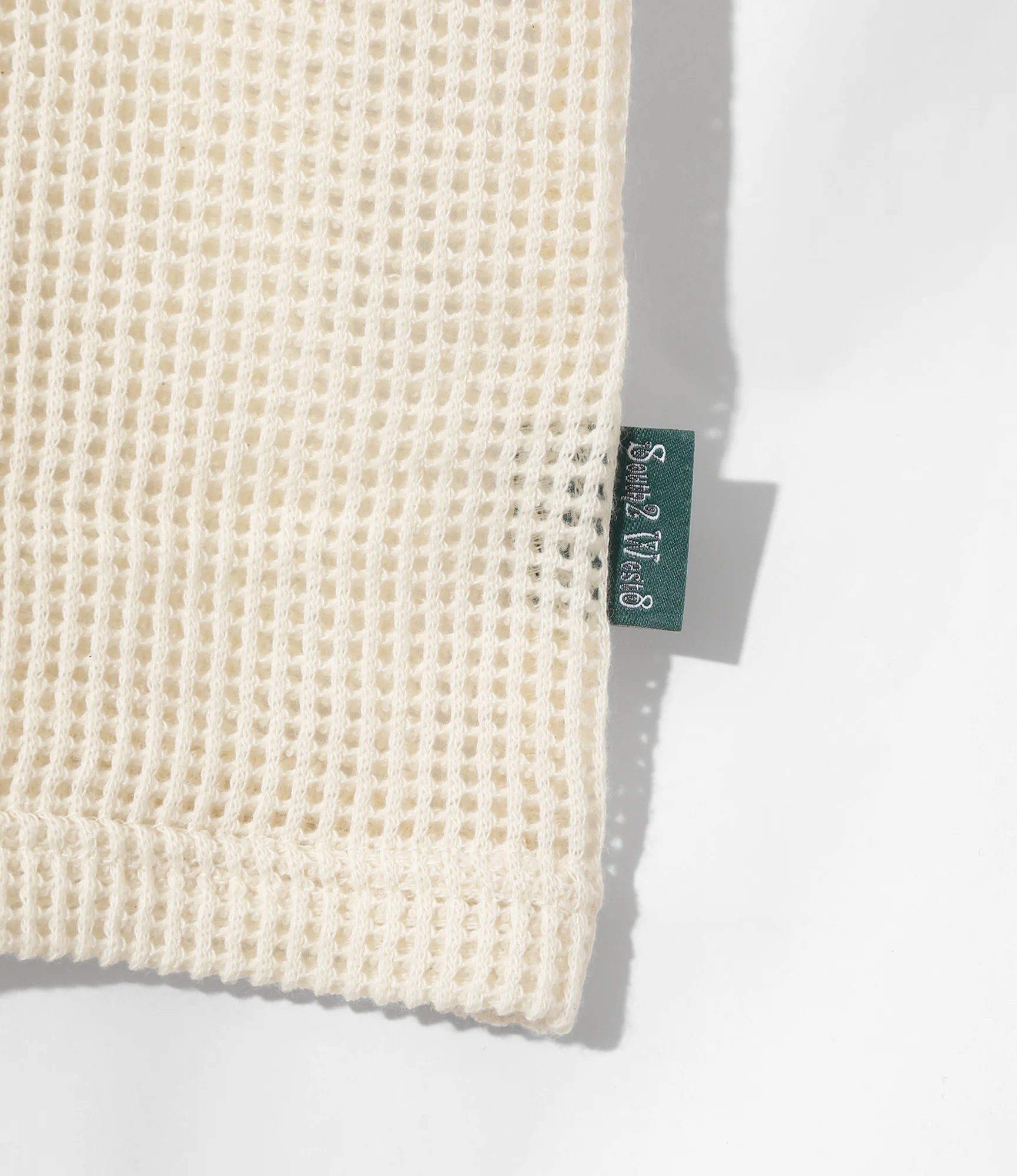 Women's S/S Open Collar Shirt - White - Cotton Mesh - Image 3