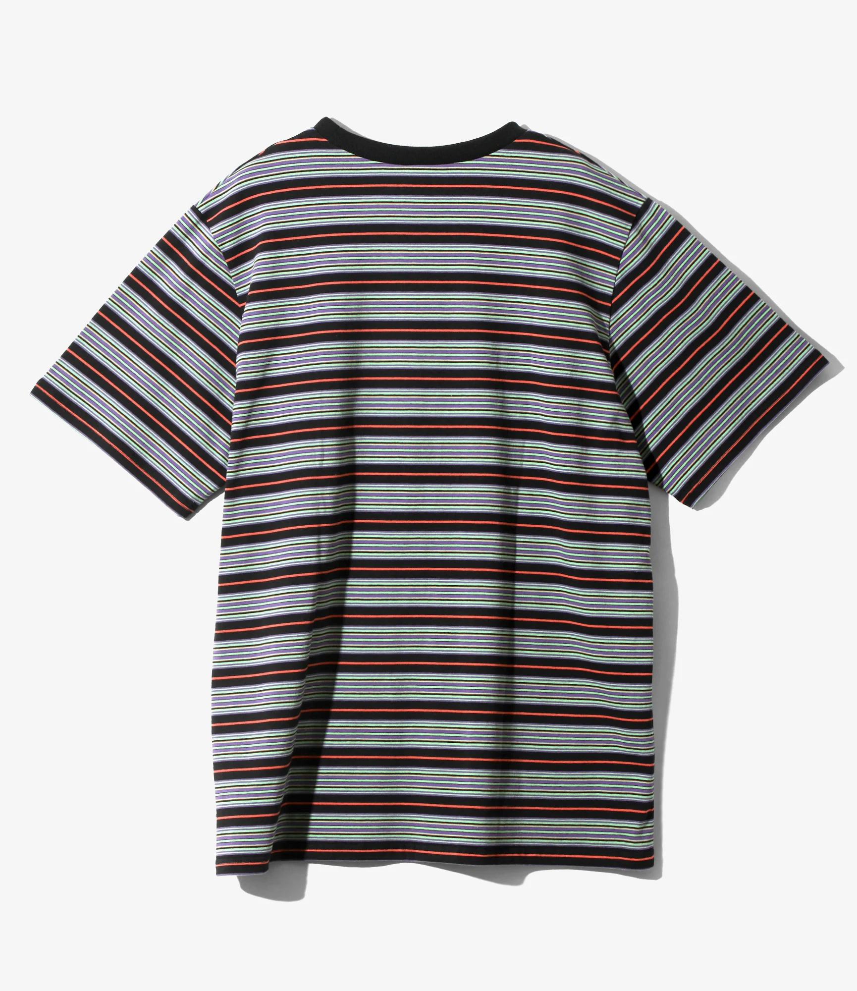 Women's S/S Round Pocket Tee - Black - Cotton Multi Wide Stripe Jersey - Image 3