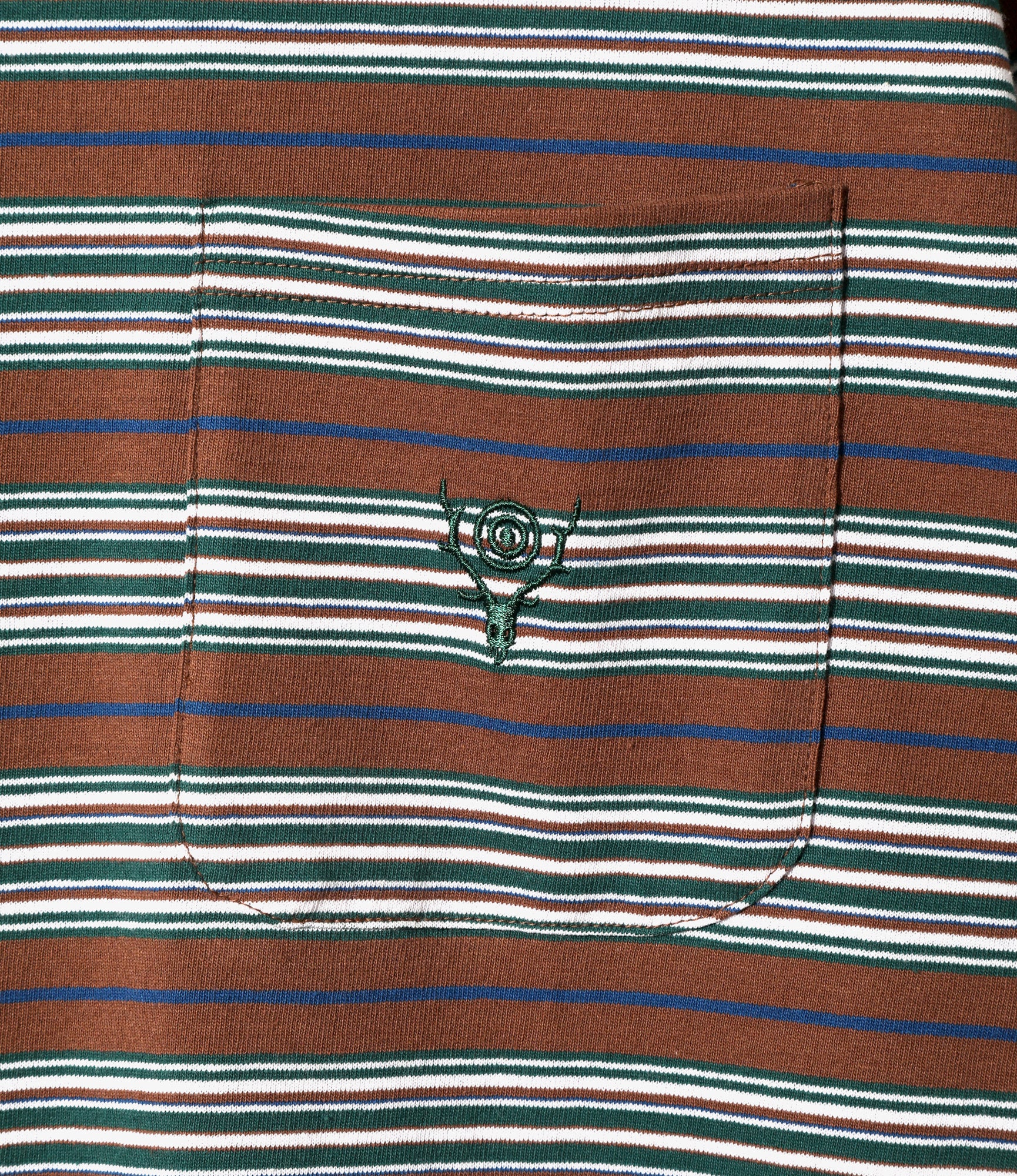 Women's S/S Round Pocket Tee - Brown - Cotton Multi Wide Stripe Jersey - Image 2