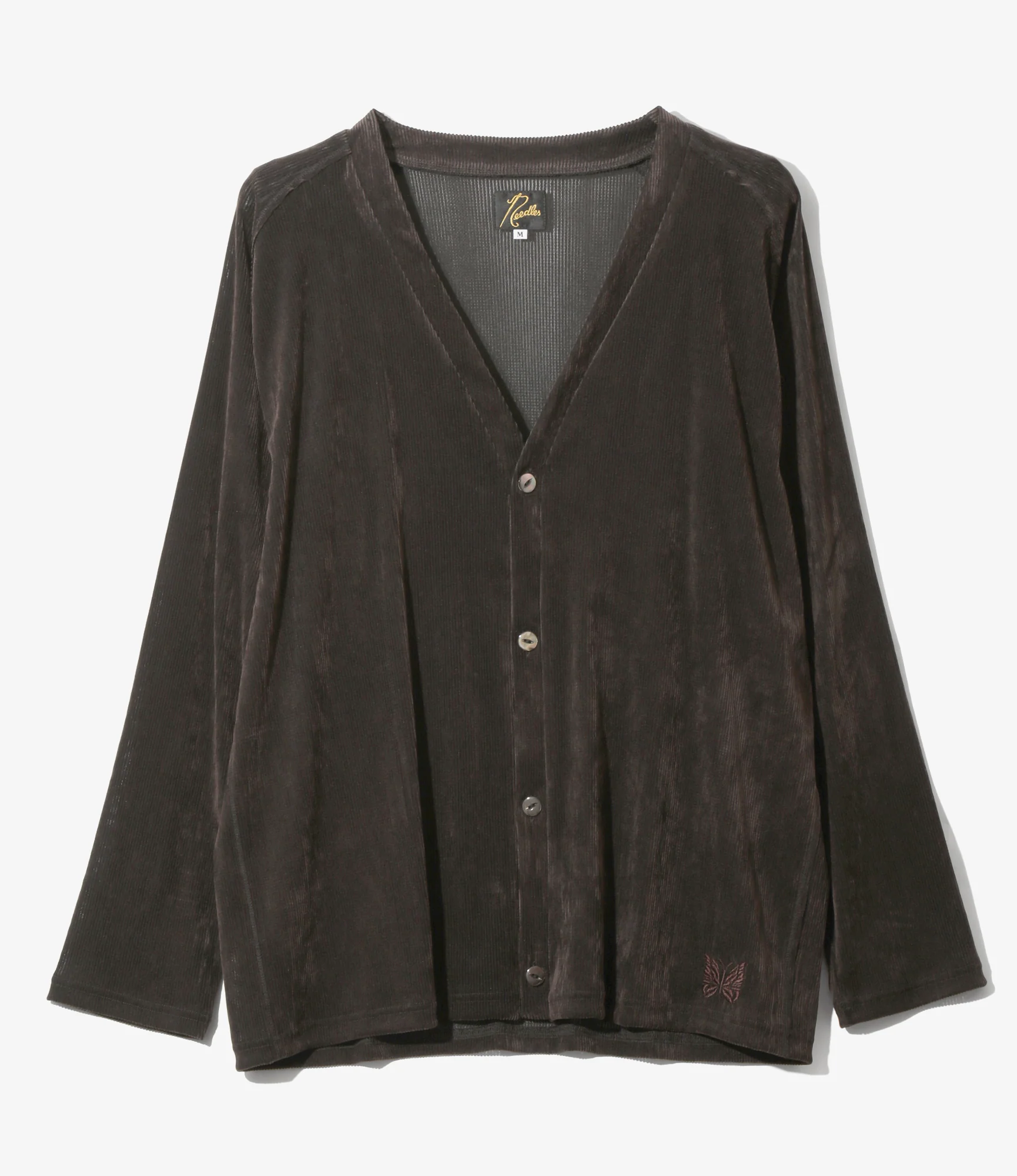 V-Neck Cardigan - Brown - Flocked Stripe Lace