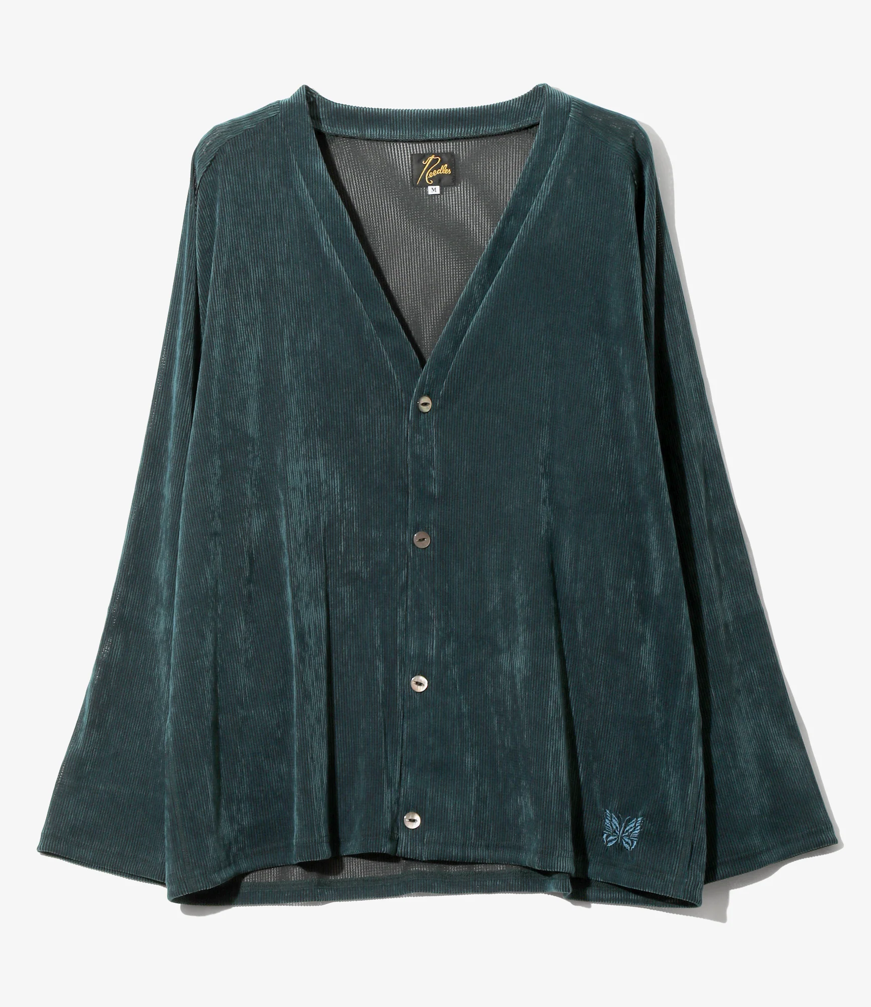 V-Neck Cardigan - Turquoise - Flocked Stripe Lace