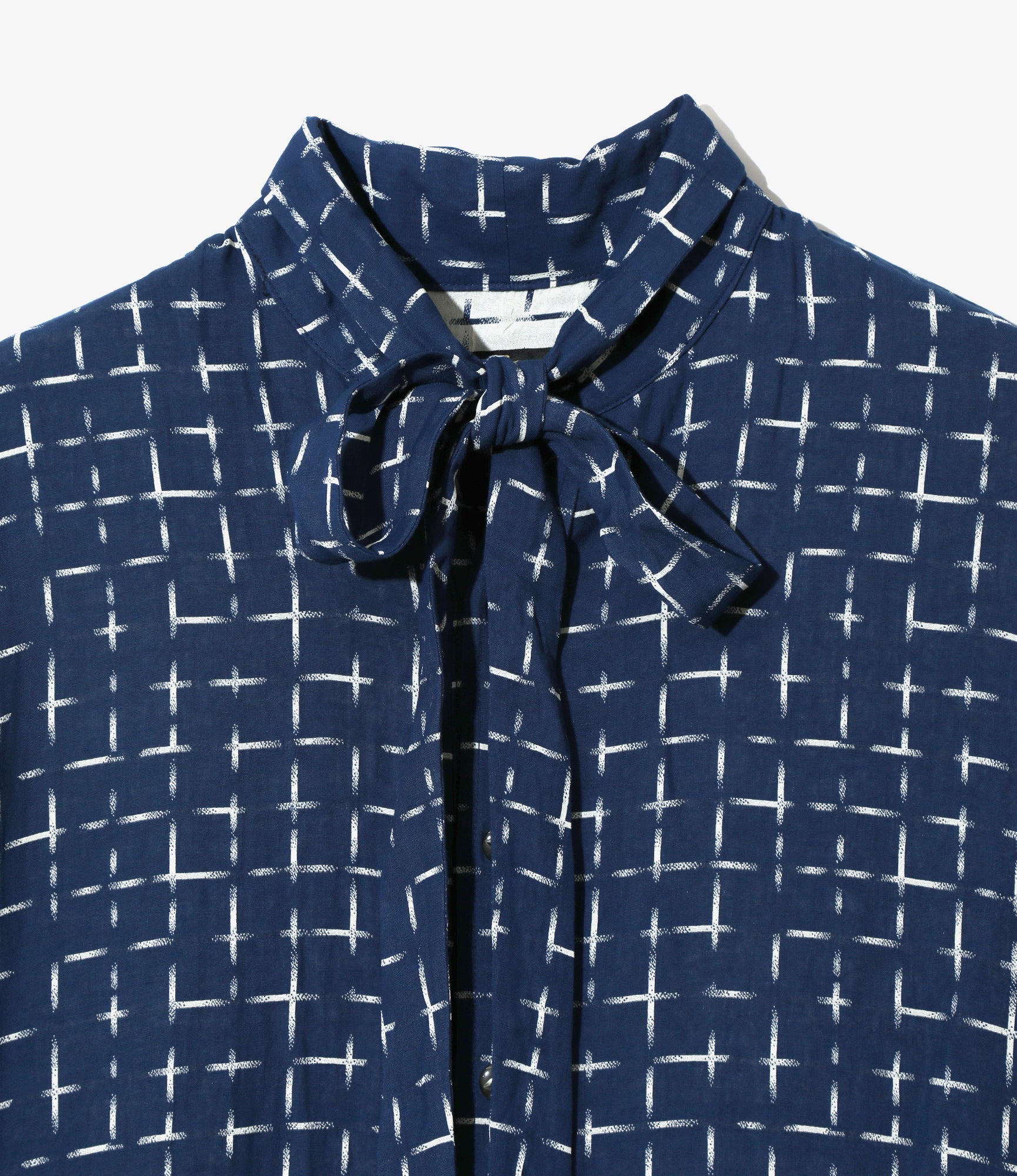 Women's Ascot Collar Shirt - Navy - Gradational Plaid - Image 2