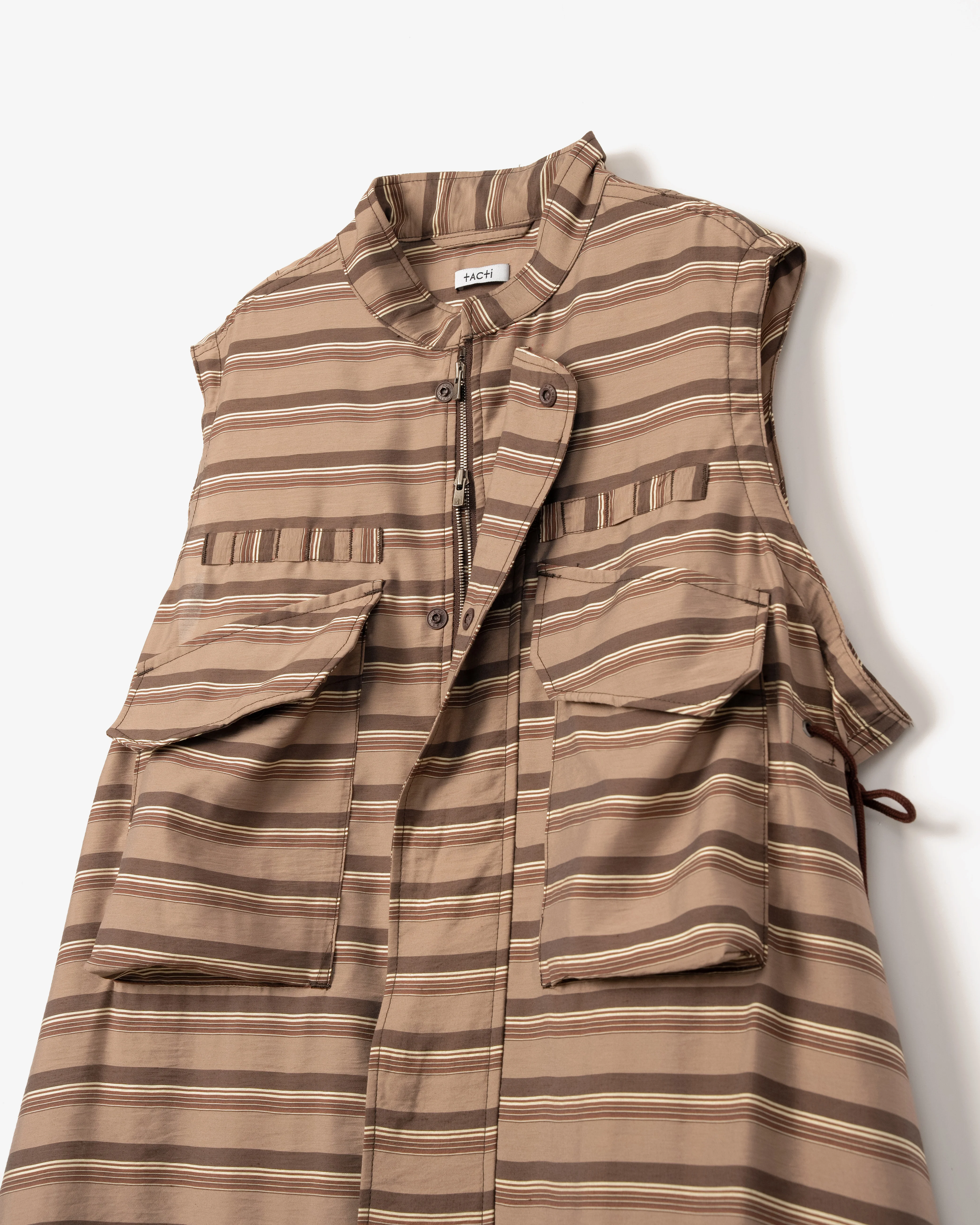 Women's Flak Dress - Brown Striped Viscose - Image 3
